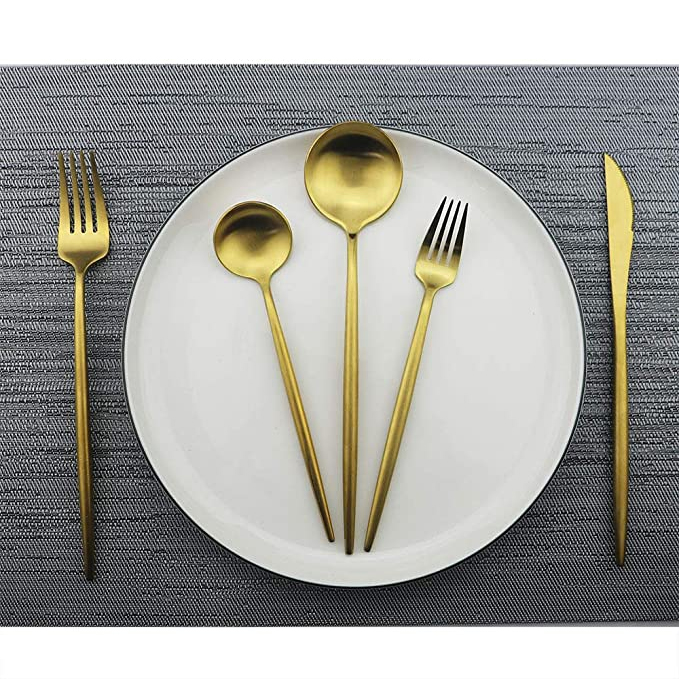 Luxury Gold Flatware, Silverware Sets, 5piece Elegant Cute 18/10