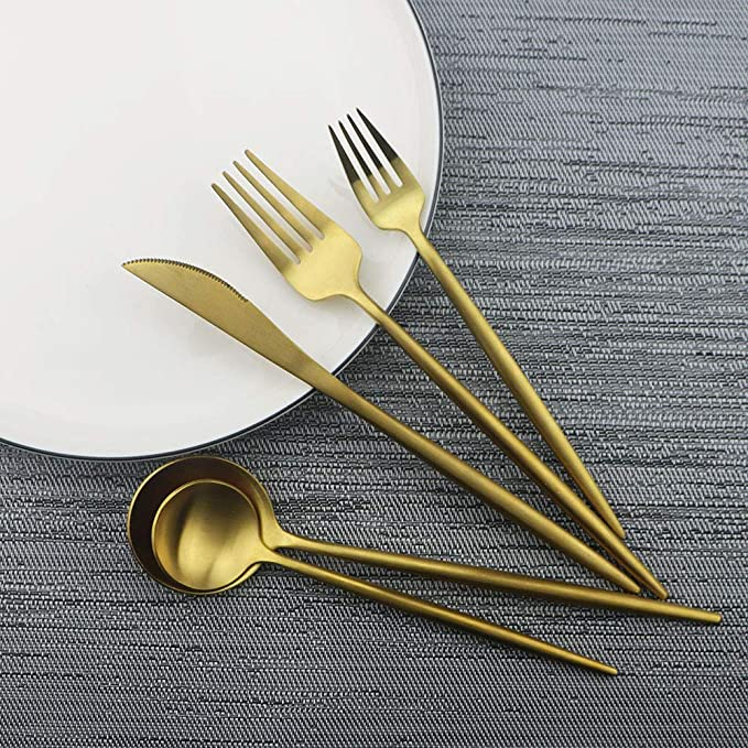 Luxury Gold Flatware, Silverware Sets, 5piece Elegant Cute 18/10