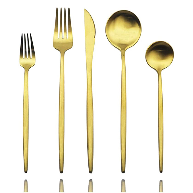 Luxury Gold Flatware, Silverware Sets, 5piece Elegant Cute 18/10