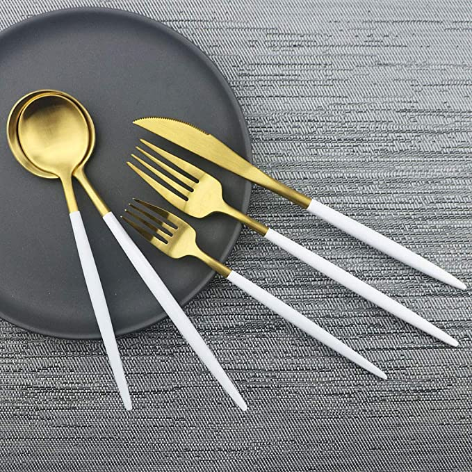 Luxury White Gold Flatware, Silverware Sets, Elegant Cute 18/10