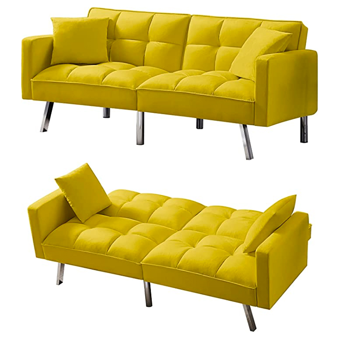 Modern Tufted Sofa, Reclining Sofa Yellow Party Depot